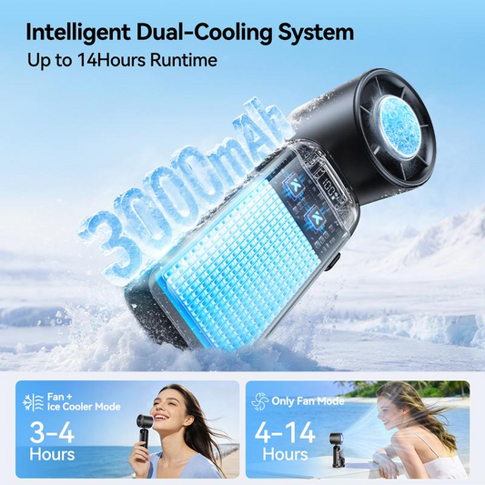 4-in-1 portable refrigeration handheld turbo fan with 200 speed settings