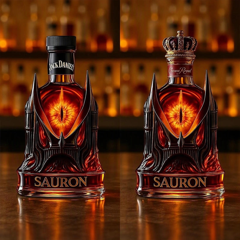 Dark Tower Fantasy Whiskey Bottle with Fiery Eye Design