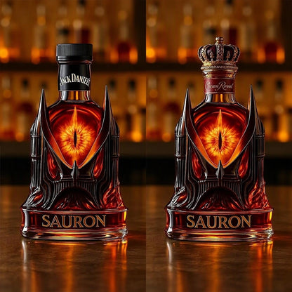 Dark Tower Fantasy Whiskey Bottle with Fiery Eye Design
