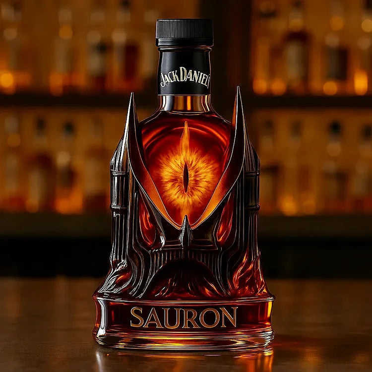 Dark Tower Fantasy Whiskey Bottle with Fiery Eye Design