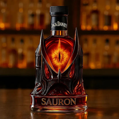 Dark Tower Fantasy Whiskey Bottle with Fiery Eye Design