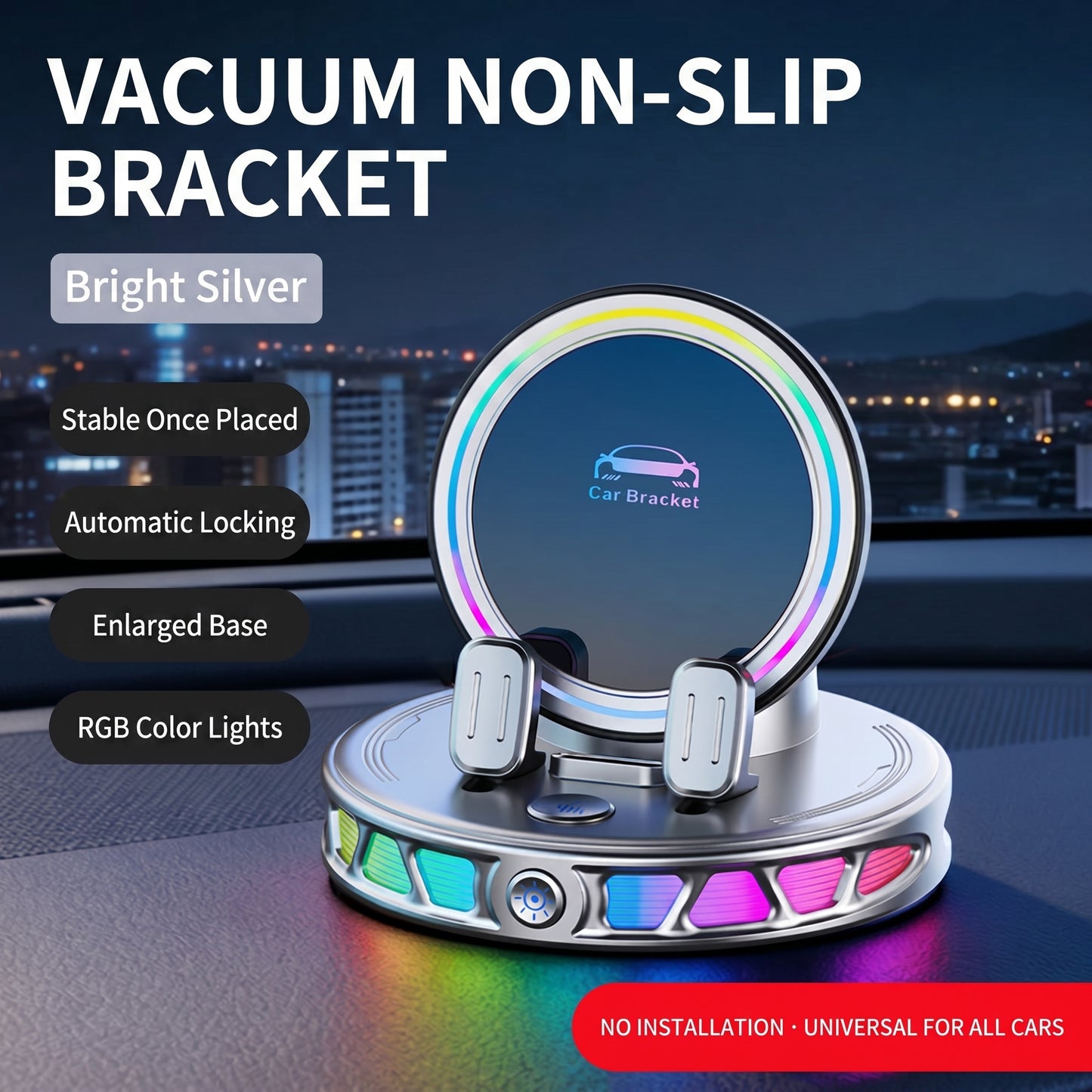 RGB Wireless Car Charger Mount, Dashboard Phone Holder