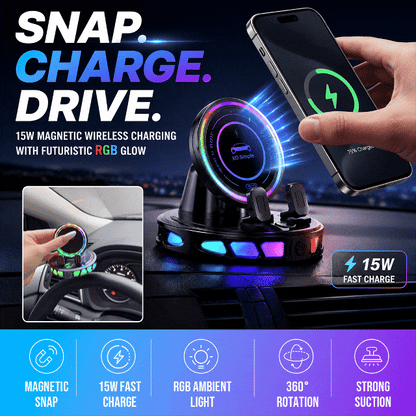 RGB Wireless Car Charger Mount, Dashboard Phone Holder