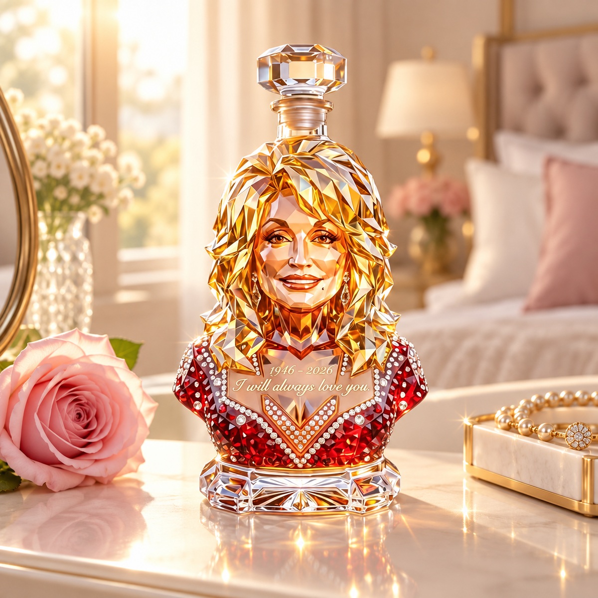 Dolly Parton Tribute Glass Decanter for Country Music Collectors