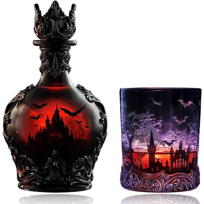 Bat Castle bottle and matching cup shown together