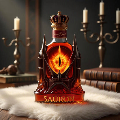 Dark Tower Fantasy Whiskey Bottle with Fiery Eye Design