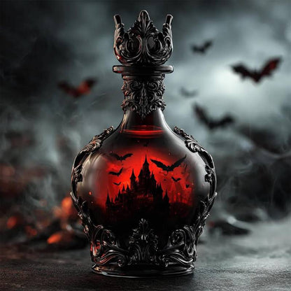 Bat Castle decorative bottle against a dark backdrop