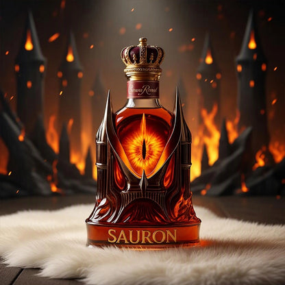 Dark Tower Fantasy Whiskey Bottle with Fiery Eye Design