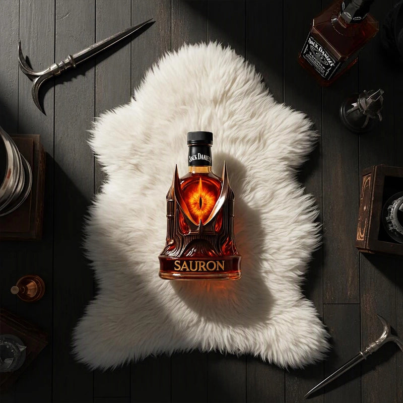 Dark Tower Fantasy Whiskey Bottle with Fiery Eye Design