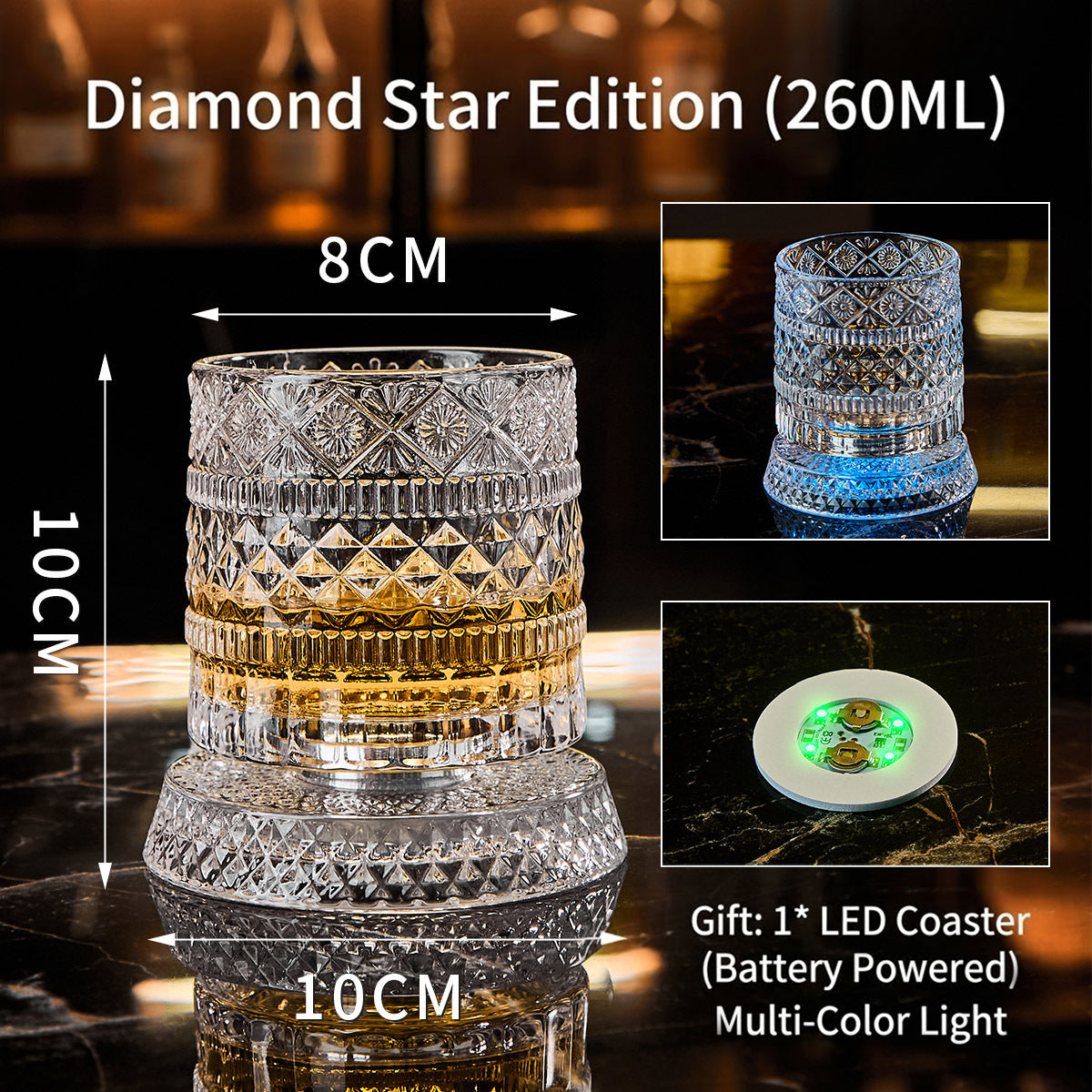 Rotating Whiskey Glass with LED Base – Unique Gift for Men & Home Bar