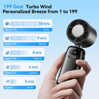 4-in-1 portable refrigeration handheld turbo fan with 200 speed settings