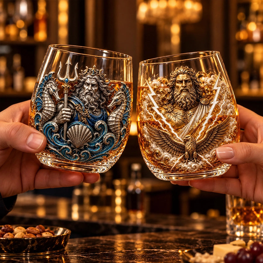 Mythology-Inspired Whiskey Glass for Collector Displays