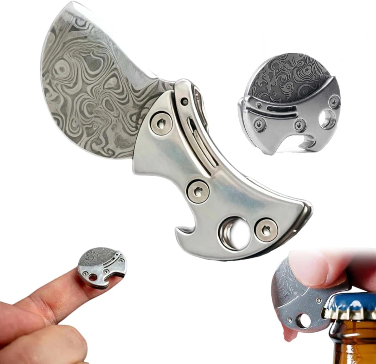 Damascus Steel & Titanium Micro Knife-2Pcs
