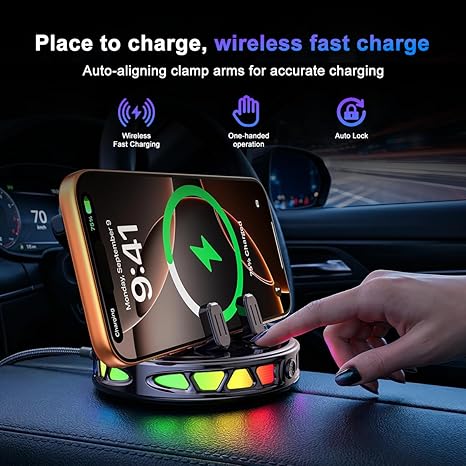 RGB Wireless Car Charger Mount, Dashboard Phone Holder