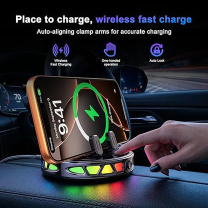 RGB Wireless Car Charger Mount, Dashboard Phone Holder