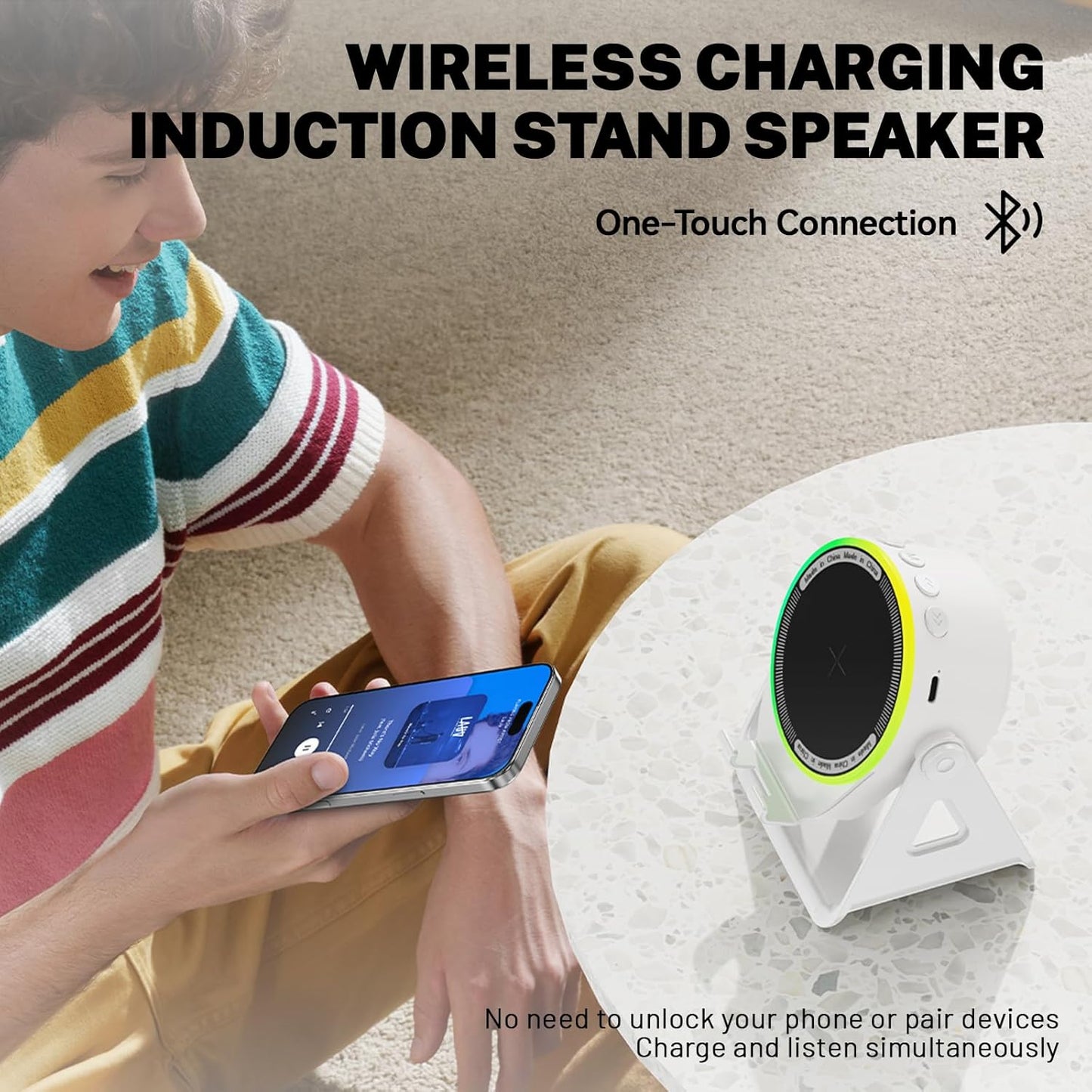 Wireless Induction Speaker with Adjustable Phone Stand