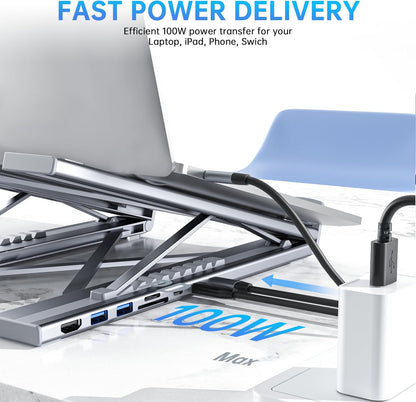 USB-C Foldable Laptop Stand with Docking Station