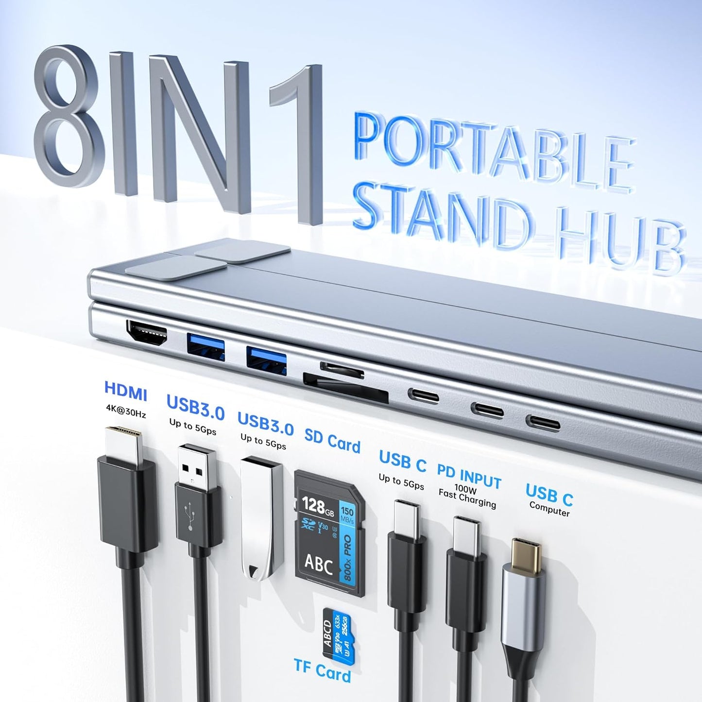 USB-C Foldable Laptop Stand with Docking Station