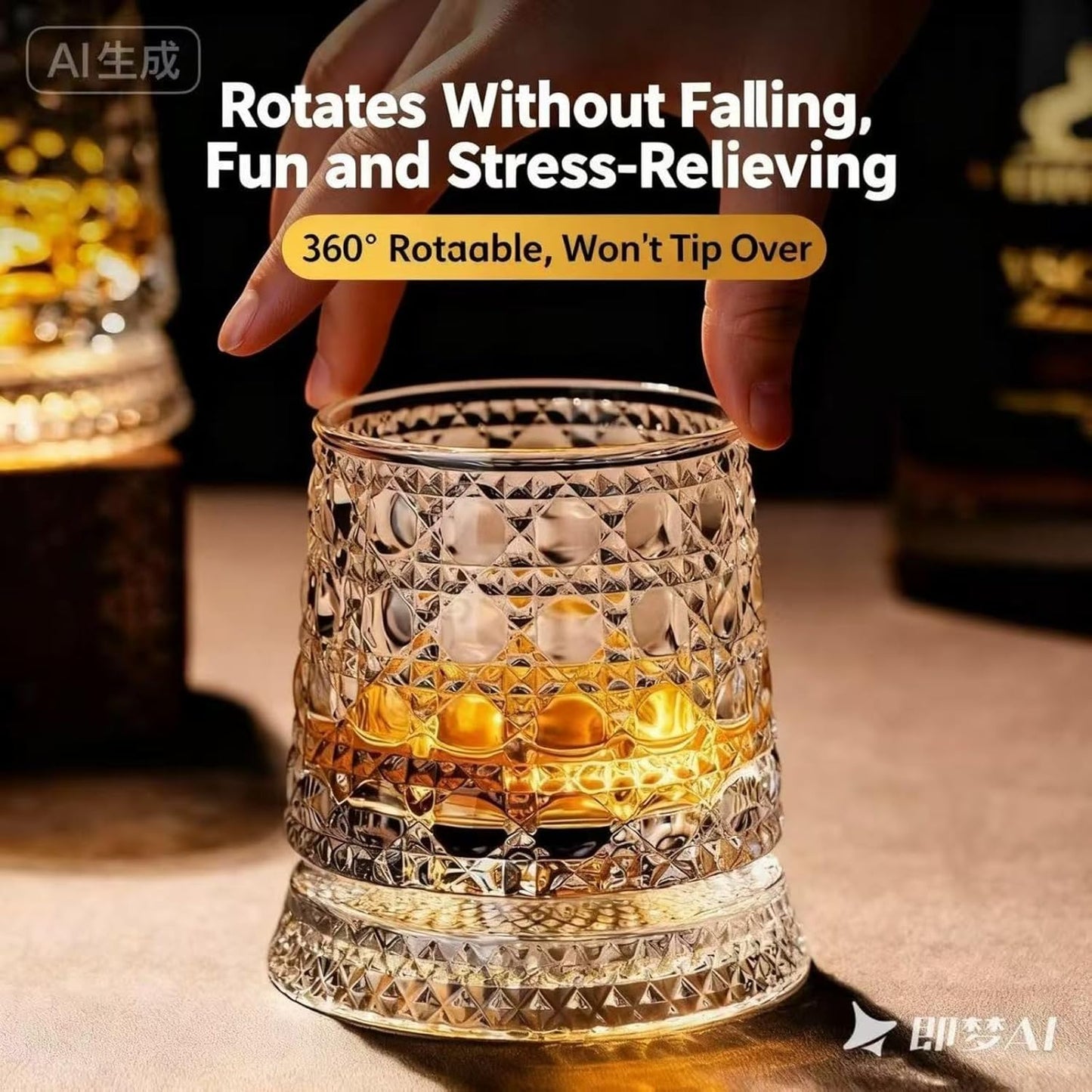 Rotating Whiskey Glass with LED Base – Unique Gift for Men & Home Bar