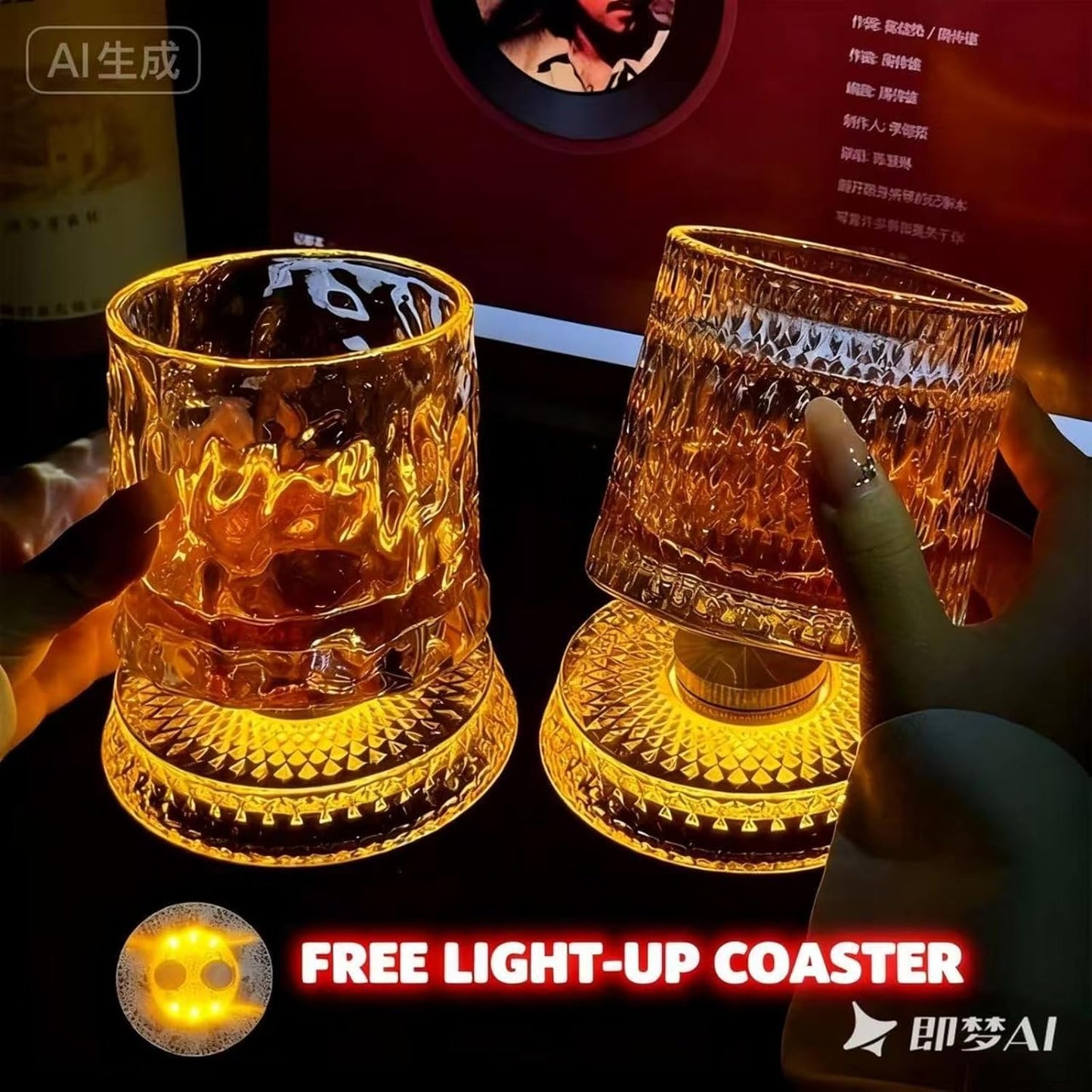 Rotating Whiskey Glass with LED Base – Unique Gift for Men & Home Bar