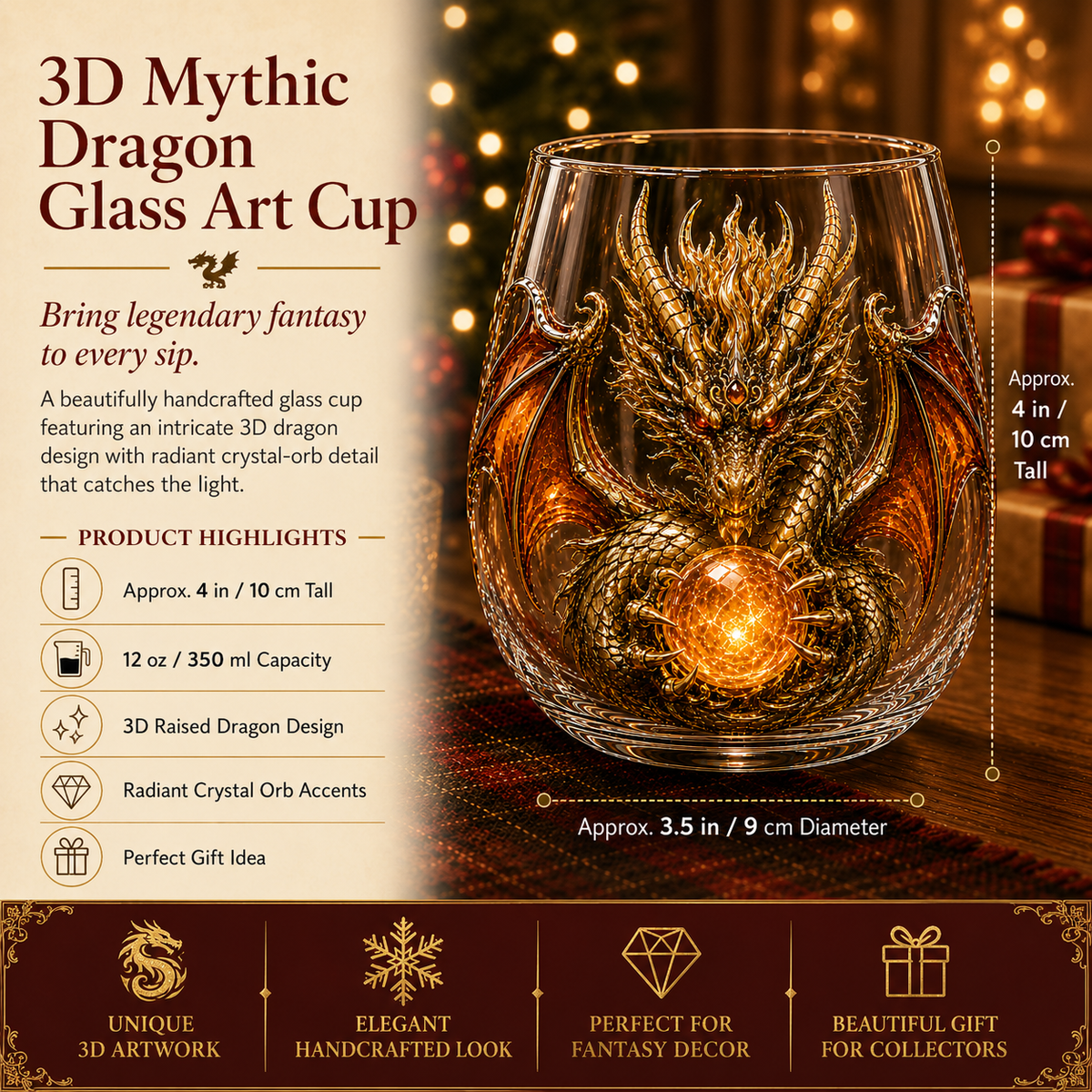 3D Mythic Dragon Art Glass Cup