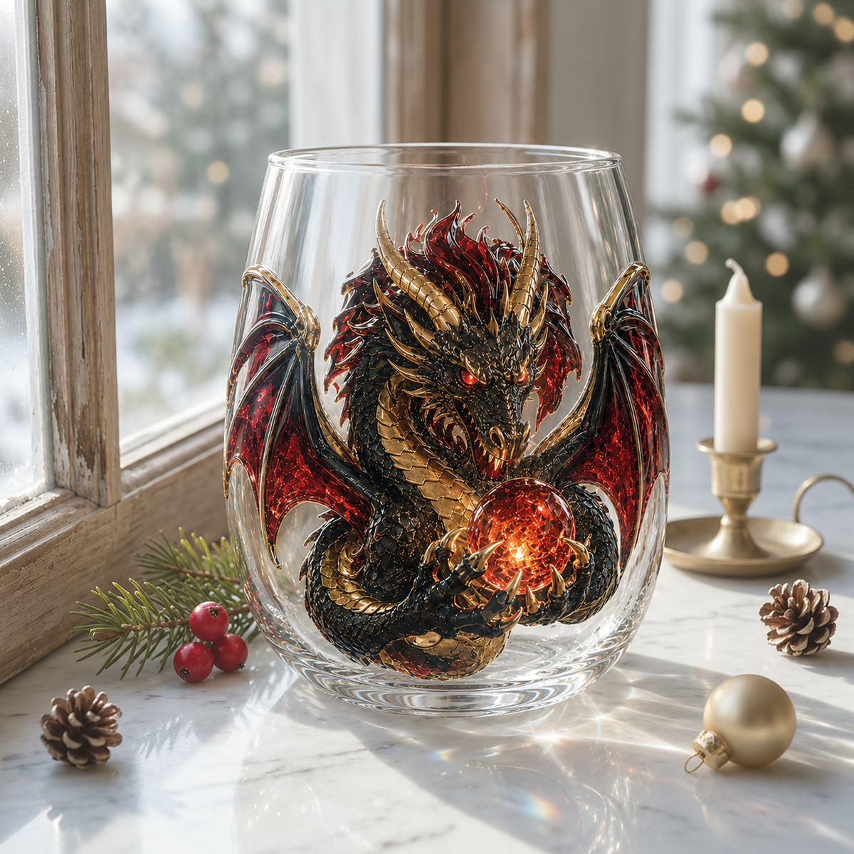 3D Mythic Dragon Art Glass Cup