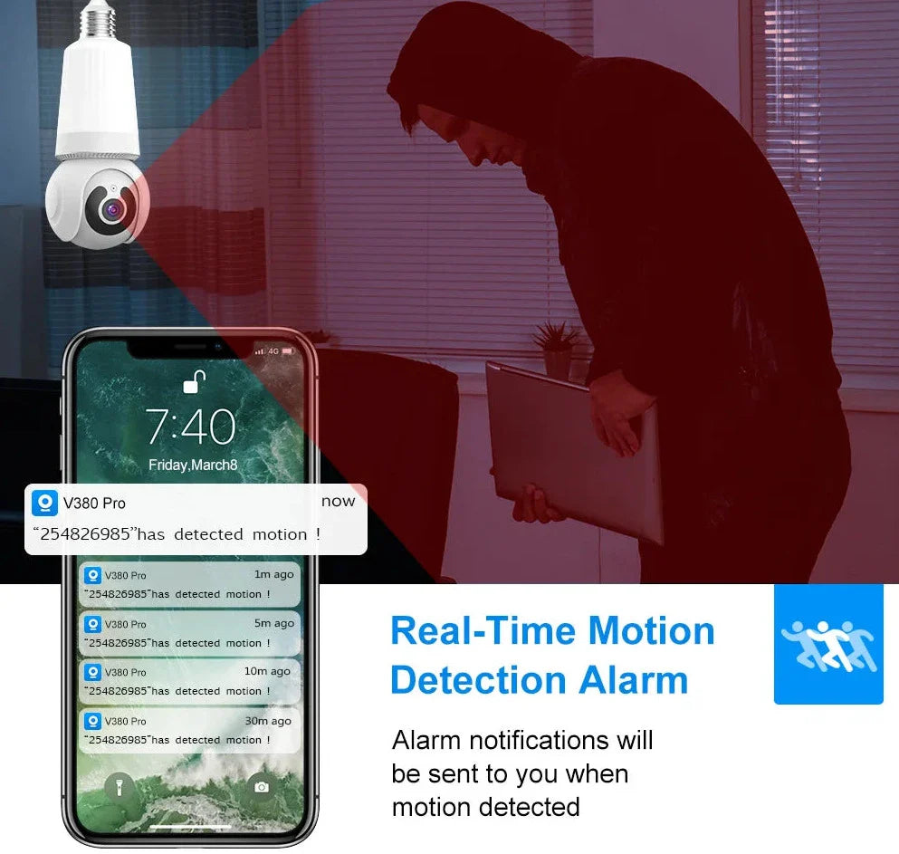 360° Wireless Security Light Bulb Camera with HD Night Vision
