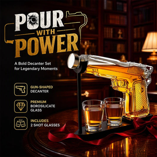 Glass Pistol Whiskey Decanter Gift Set