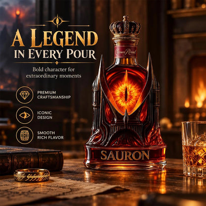 Dark Tower Fantasy Whiskey Bottle with Fiery Eye Design