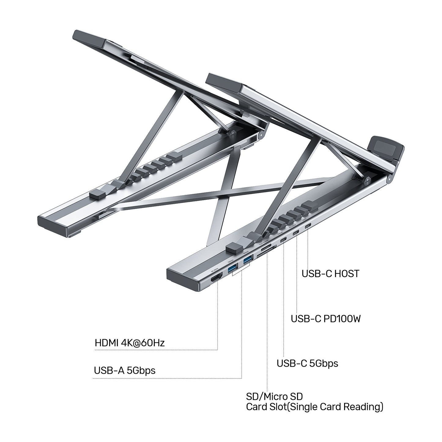 USB-C Foldable Laptop Stand with Docking Station