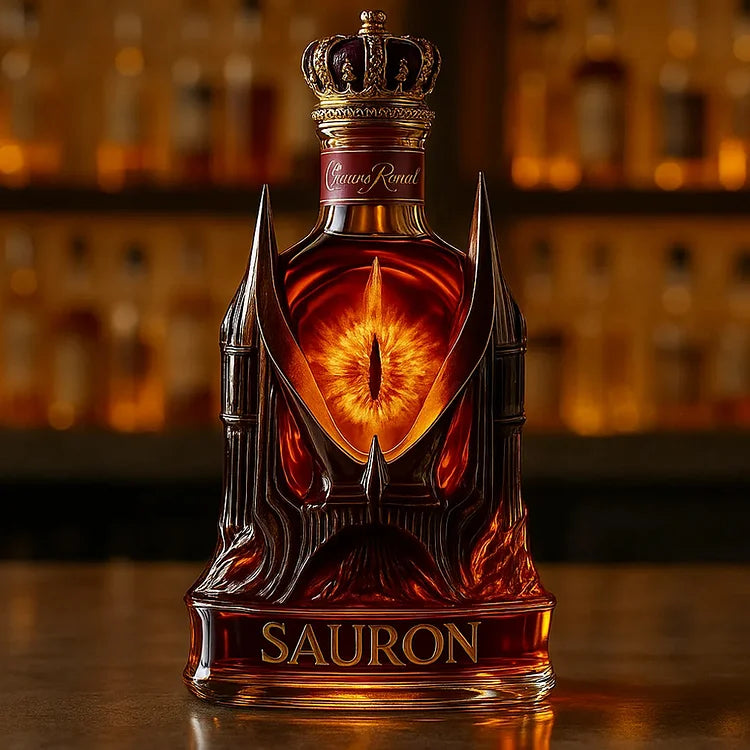 Dark Tower Fantasy Whiskey Bottle with Fiery Eye Design