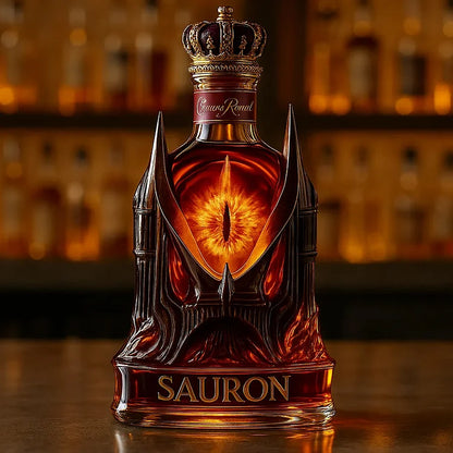 Dark Tower Fantasy Whiskey Bottle with Fiery Eye Design