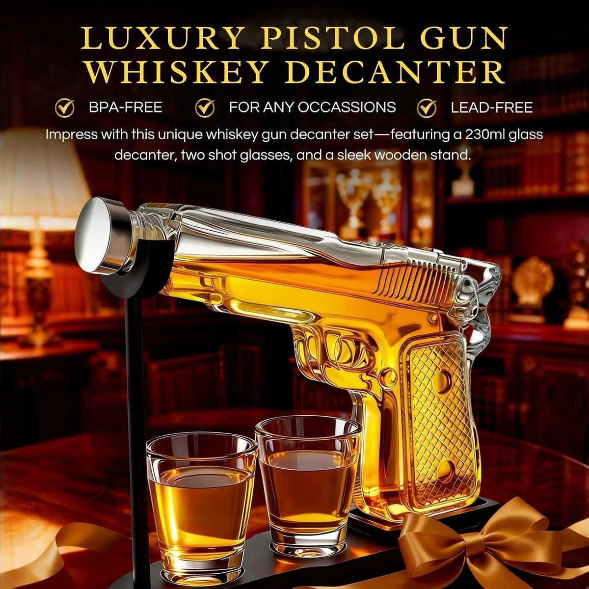 Glass Pistol Whiskey Decanter Gift Set – image 3