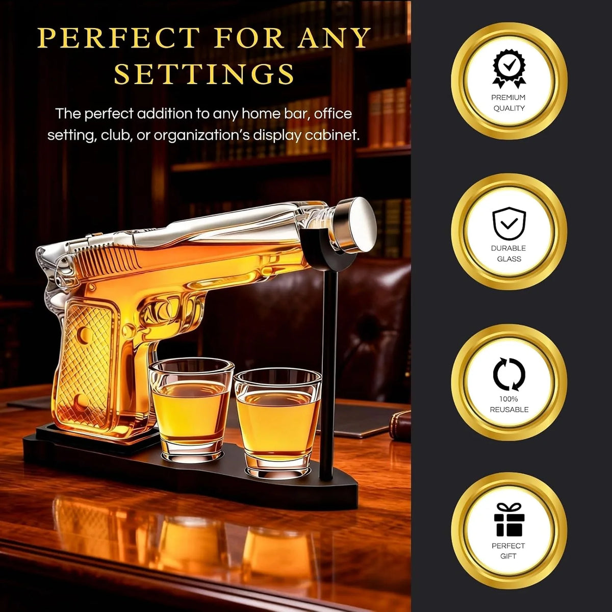 Glass Pistol Whiskey Decanter Gift Set – image 4